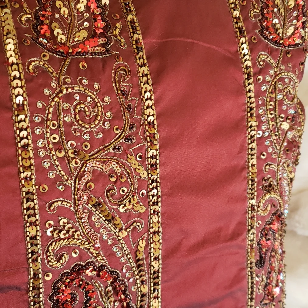 Kreations Oversized Pillow with Exquisite Gold Sequin Beads Embroidery NWT